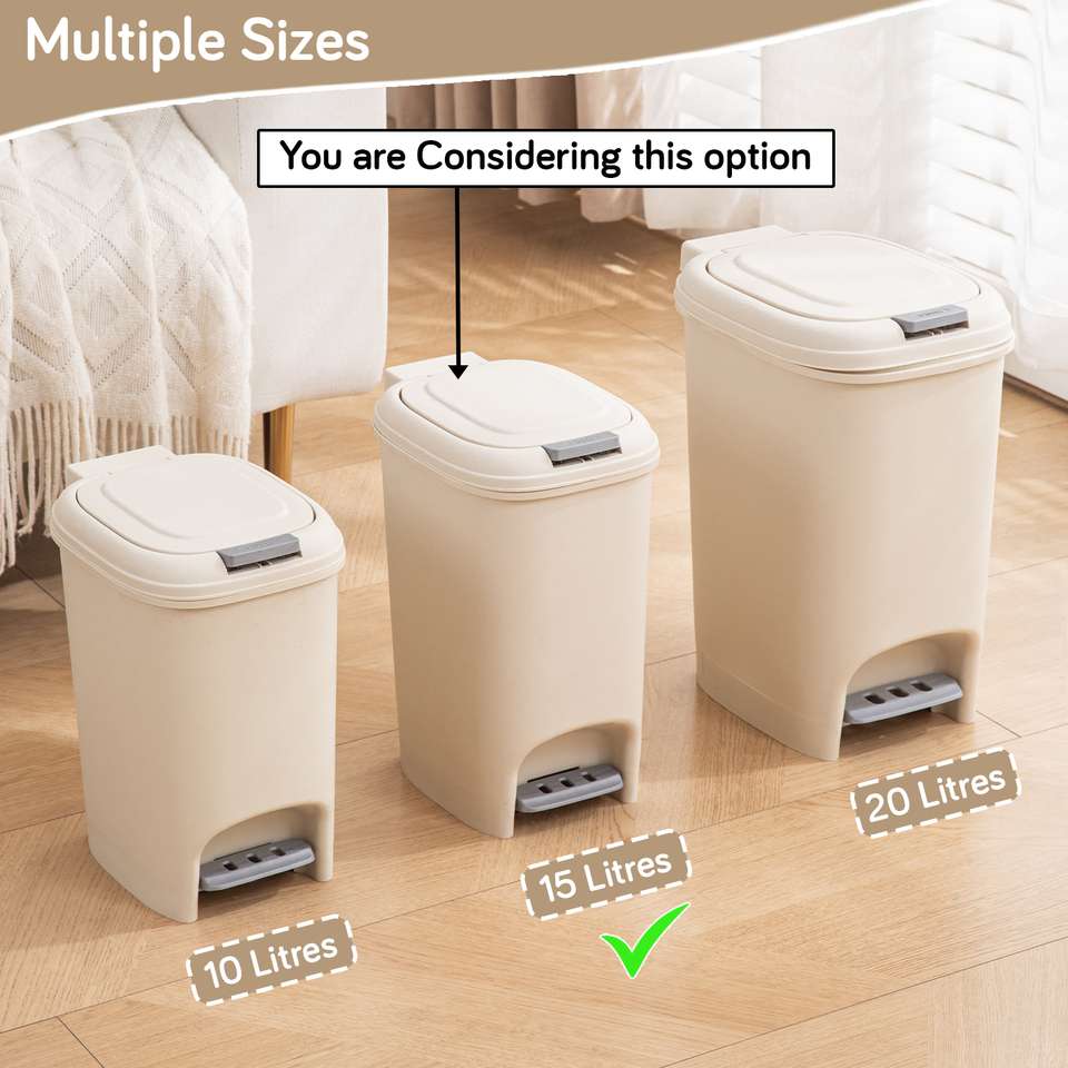 HOKiPO 15 Ltr Pedal Dustbin with Lid | Hand Press & Step-On Push Trash ...