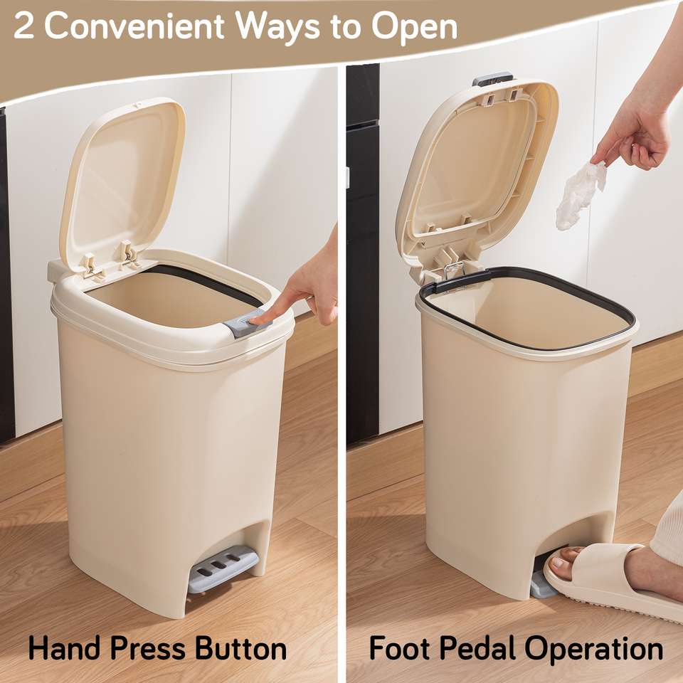 HOKiPO 15 Ltr Pedal Dustbin with Lid | Hand Press & Step-On Push Trash ...