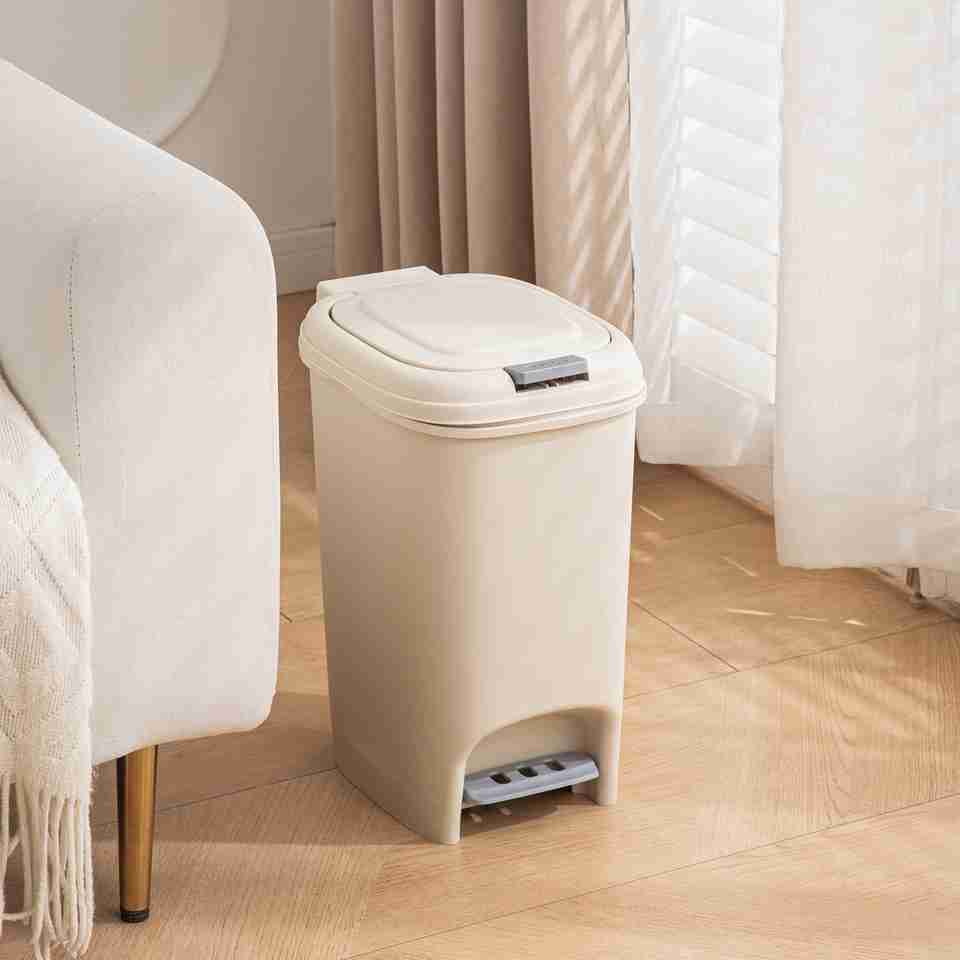 HOKiPO 15 Ltr Pedal Dustbin with Lid | Hand Press & Step-On Push Trash ...