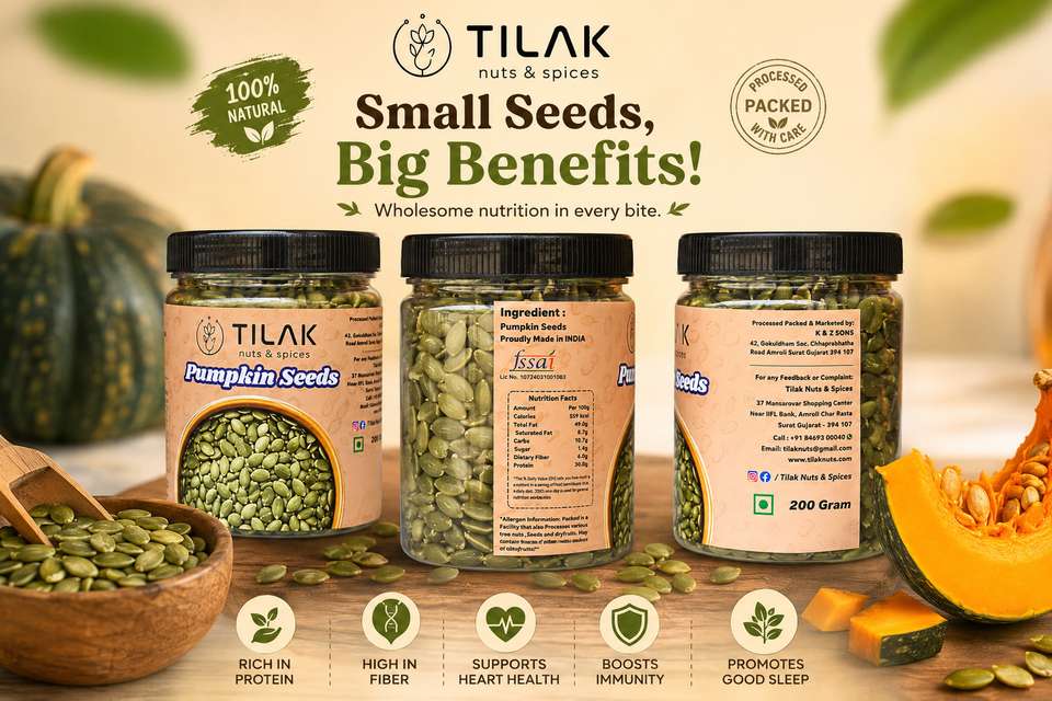 Grade R P Tilak Premium Raw Pumpkin Seeds, AA Grade Jumbo High in Protein ...