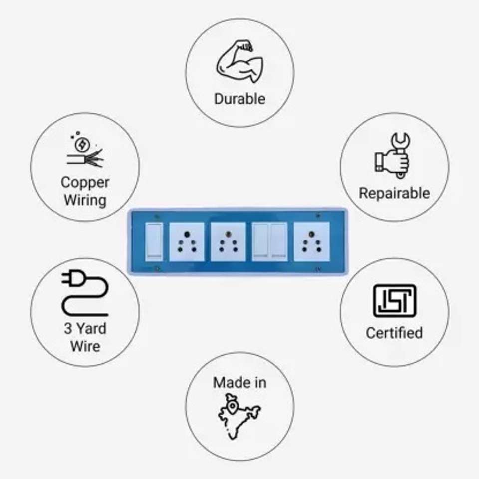 UnityEcom 3 Socket & 3 modular Switch Board with 3 Yard wire 3 Socket ...