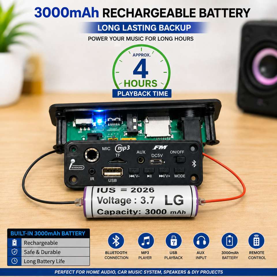 HOXIUL Bluetooth MP3 Module with Remote 3000mAh Battery 2 Connector ...
