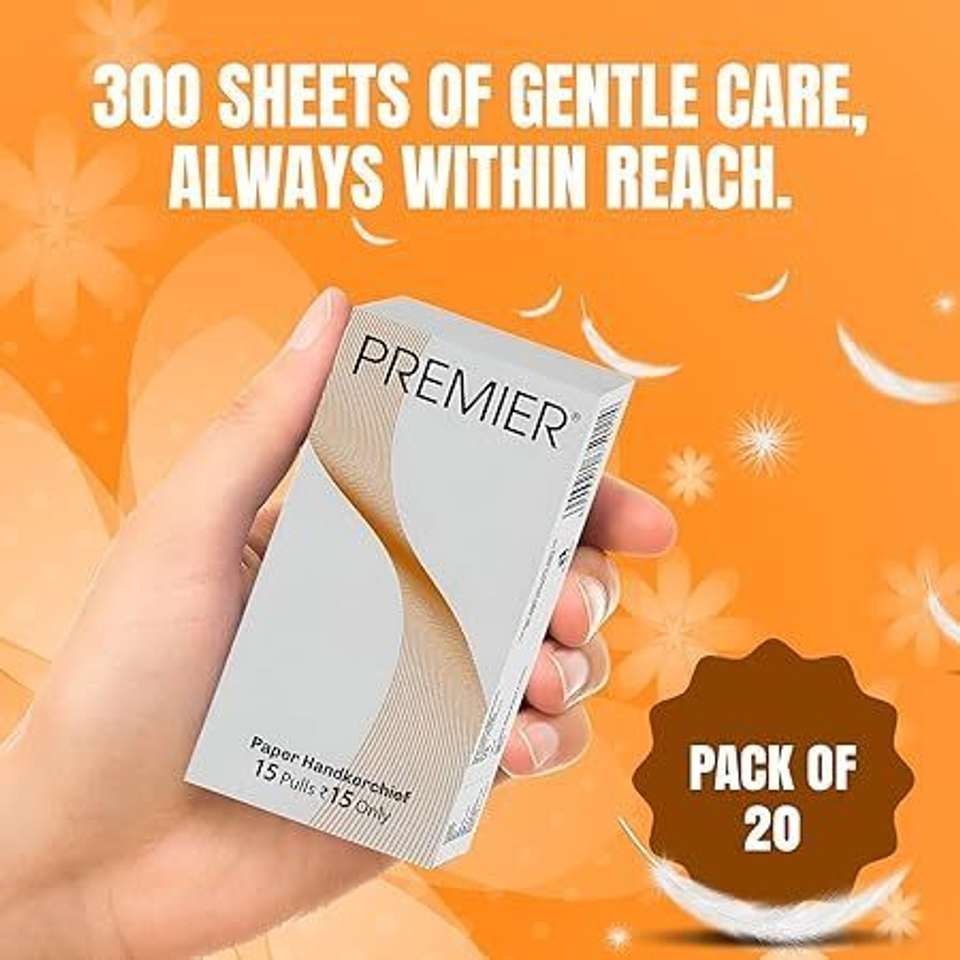 Tissue Box Packet Premier Facial Pocket Tissue Paper 2 Ply- Pack of 20 (15 Pulls Each ...