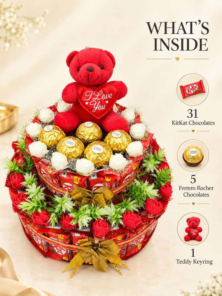 Cholate Gift Happy Basket By Simran KitKat & Ferrero Rocher Chocolate Gift Hamper ...
