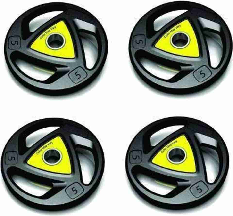 YMD Olympic Barbell/Rod Rubber Plates (5KG Pack of 4), 3 Holes Hand ...