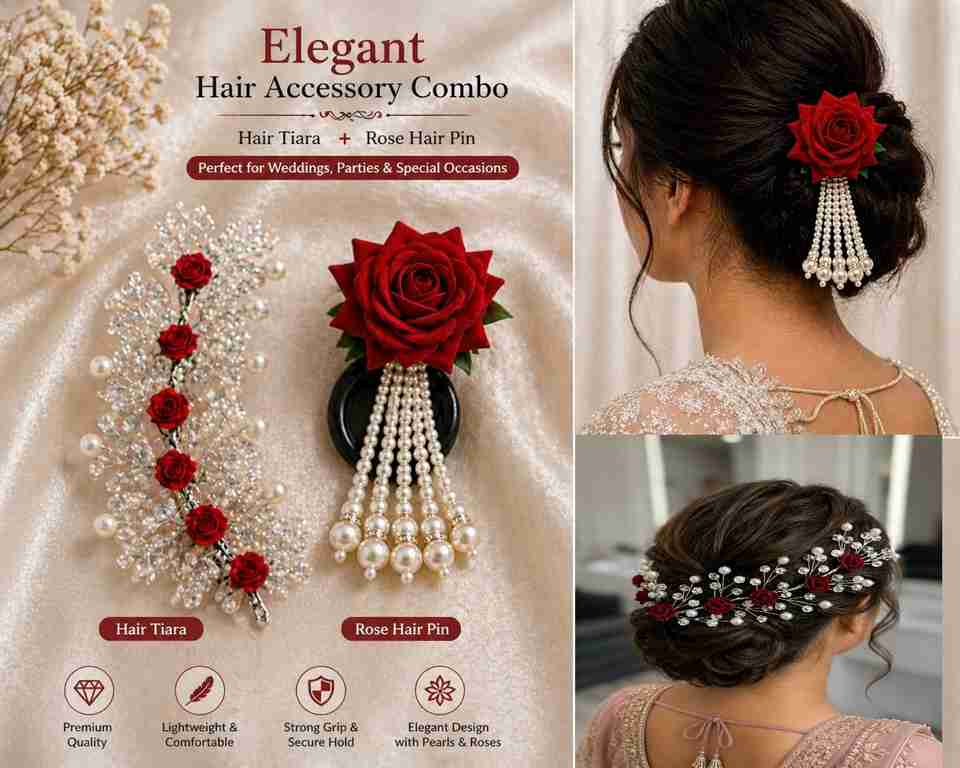 Modern iot Rose Pearl Bridal Hair Combo Hair Accessory Set Price in ...