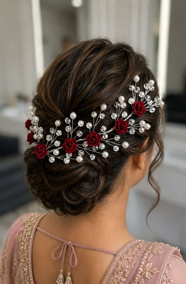 Modern iot Rose Pearl Bridal Hair Combo Hair Accessory Set Price in ...