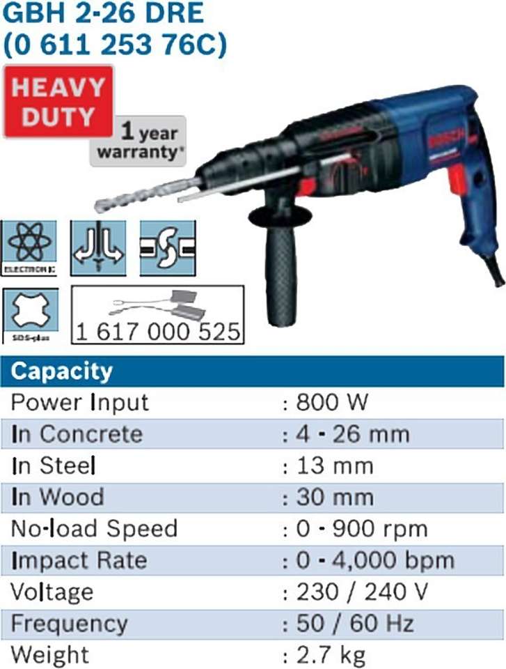 BOSCH GBH 2-26 E Rotary Hammer Drill Price in India - Buy BOSCH GBH 2 ...