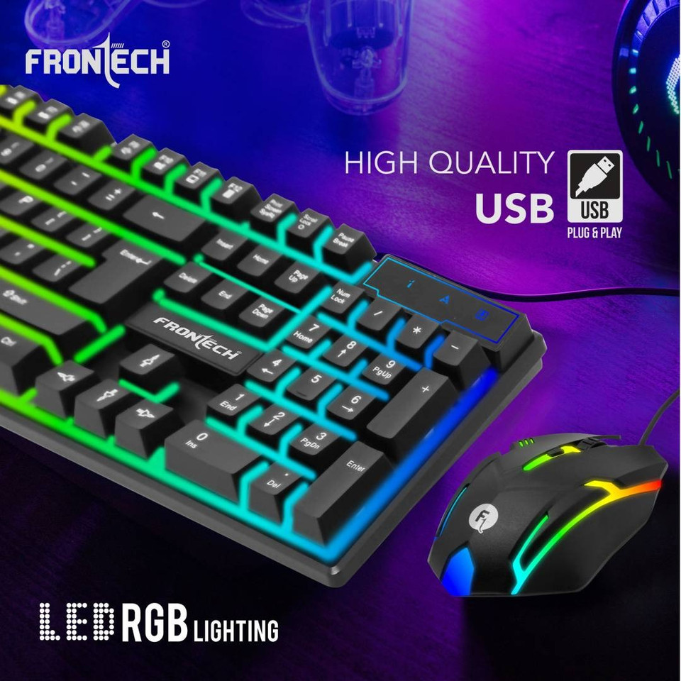 Frontech KB-0040 Wired Gaming Combo Keyboard and Optical Mouse| RGB ...