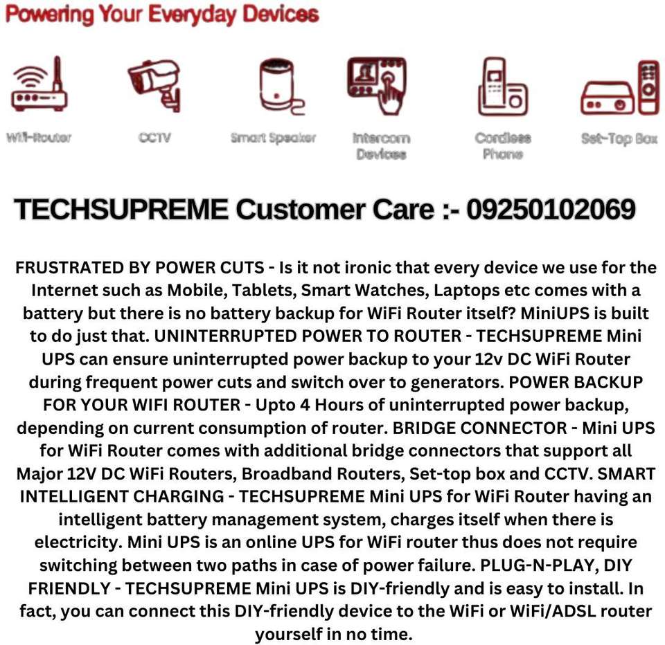TechSupreme Mini UPS 12V 2.5Amps For Wifi Router, Modem, CCTV Power ...
