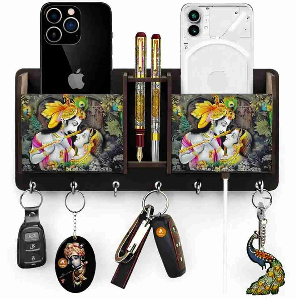 Plus Shape Key Laxmi Enterprises 7 Hook Wooden Key Holder with Mobile Stand Wood Key ...