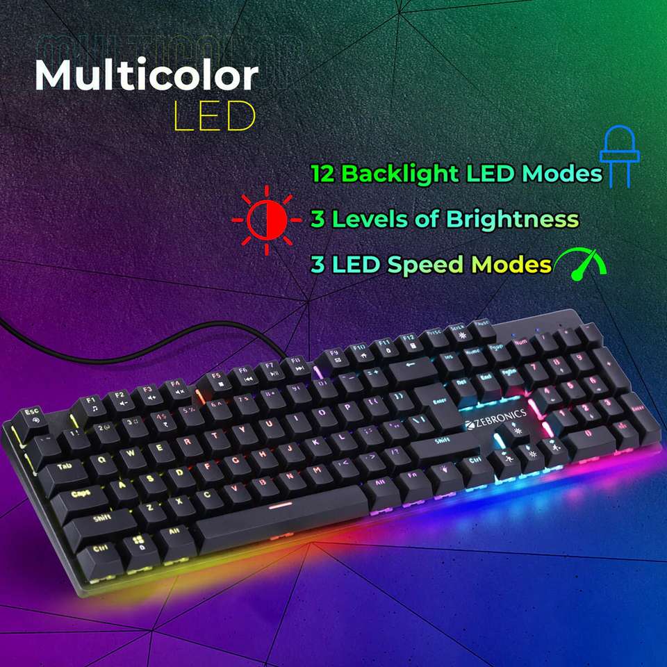 Keyboard Key Design Icon ZEBRONICS Nitro Plus Mechanical keyboard with RGB Light Wired USB ...