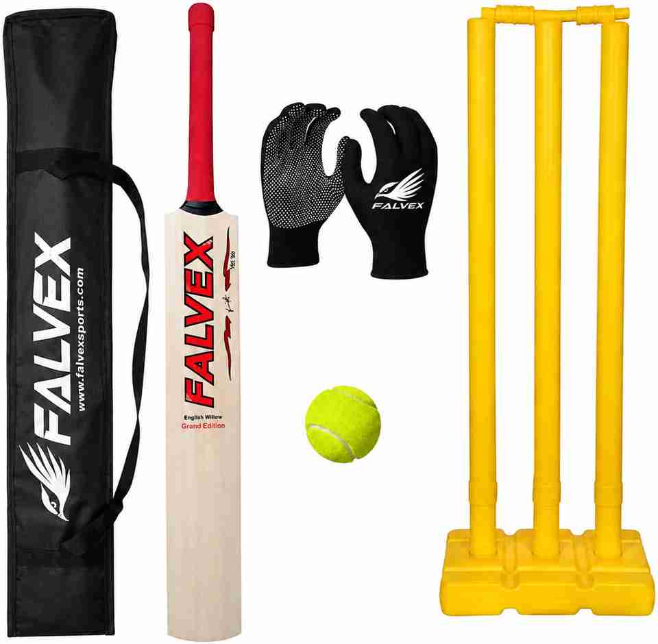 FALVEX Wooden Cricket Bat Kit (Size 6) with PVC Wicket Set |1 Tennis ...