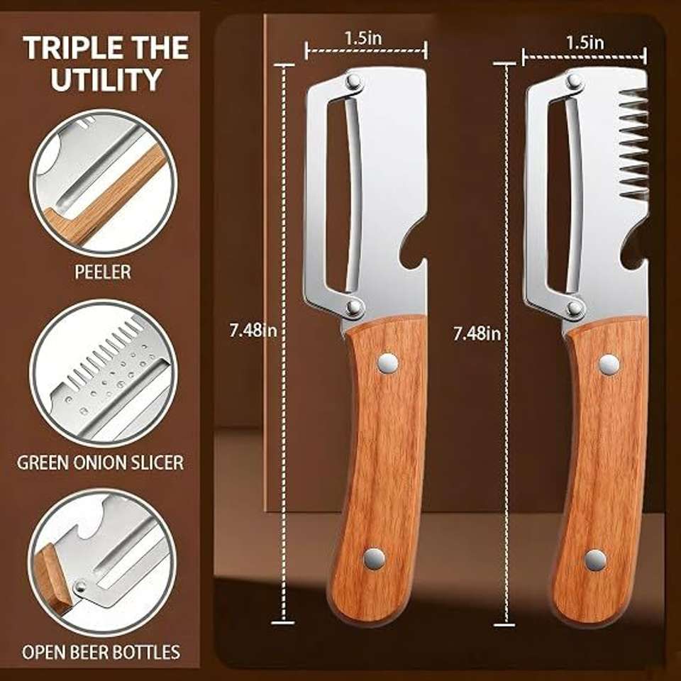 JTENTERPRISE 2 Pc Stainless Steel, Wood Knife 3 IN-1 combo peelers ...