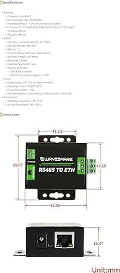 RyzCare RS485 to RJ45 Converter High Speed Low Power Upgradable Wired ...