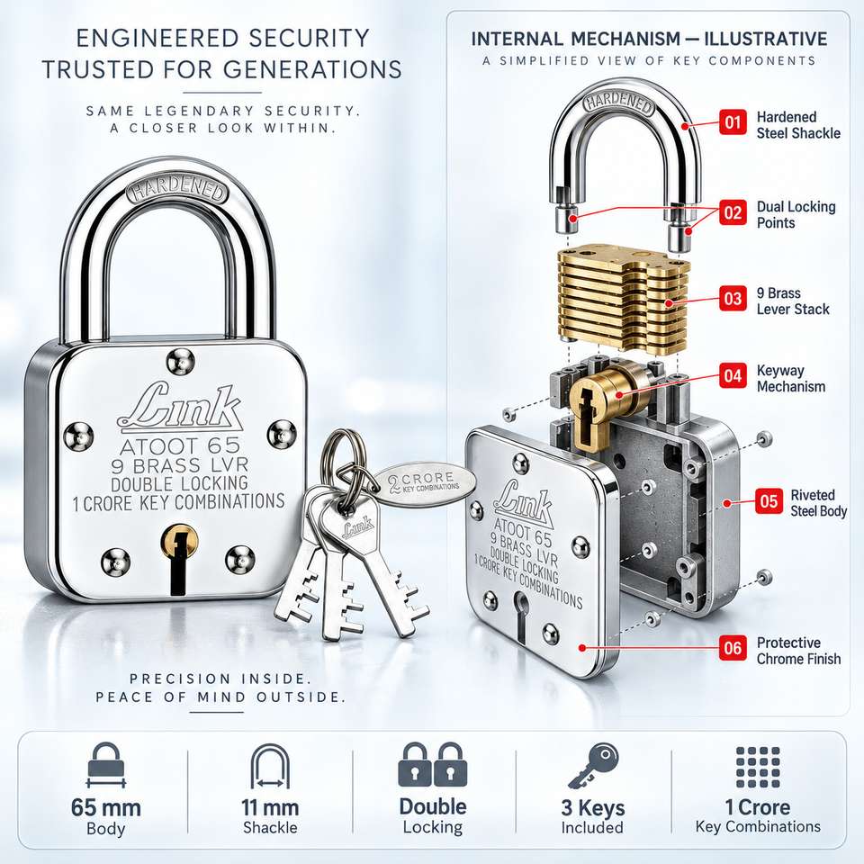 LINK LOCK Link 65mm Heavy Duty Gate Lock with 9 Brass Levers, Double ...