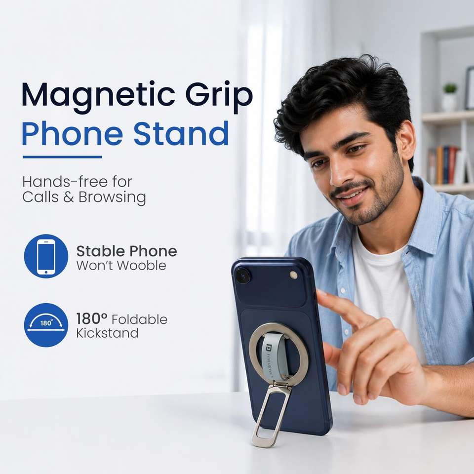 Portronics Clixo Pro Magnetic Phone Holder & Grip Stand, Silicone loop ...