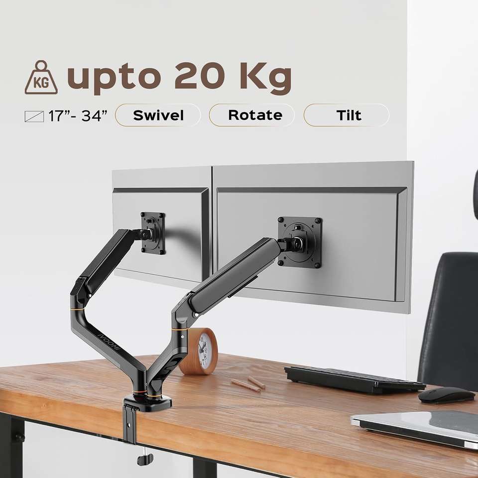 iVoomi Power X2 Dual Monitor Stand for Desk with VESA Mount, Gas Spring ...