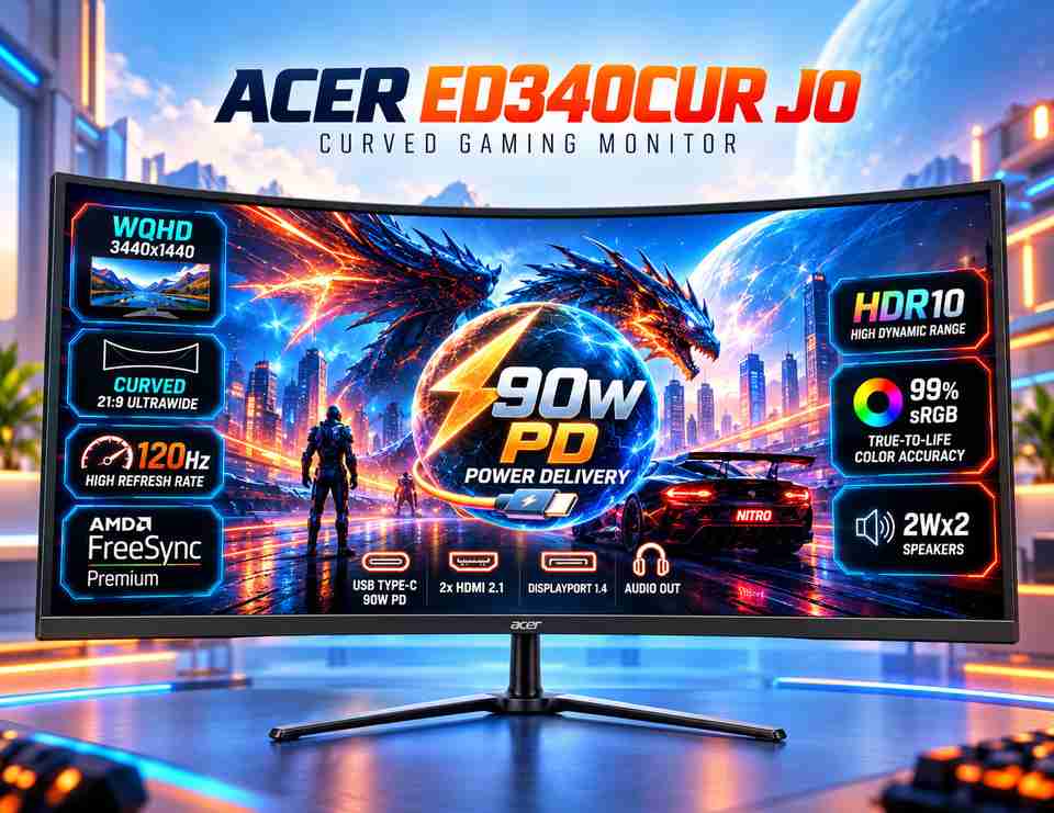 36 In Curved Monitor Acer Nitro 86.36 cm (34 inch) Curved UWQHD LED Backlit VA Panel Gaming ...