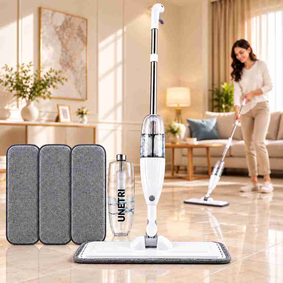 UNETRI-PRO Spray Mop for Floor Cleaning, 360° Rotating, 3 Microfiber ...