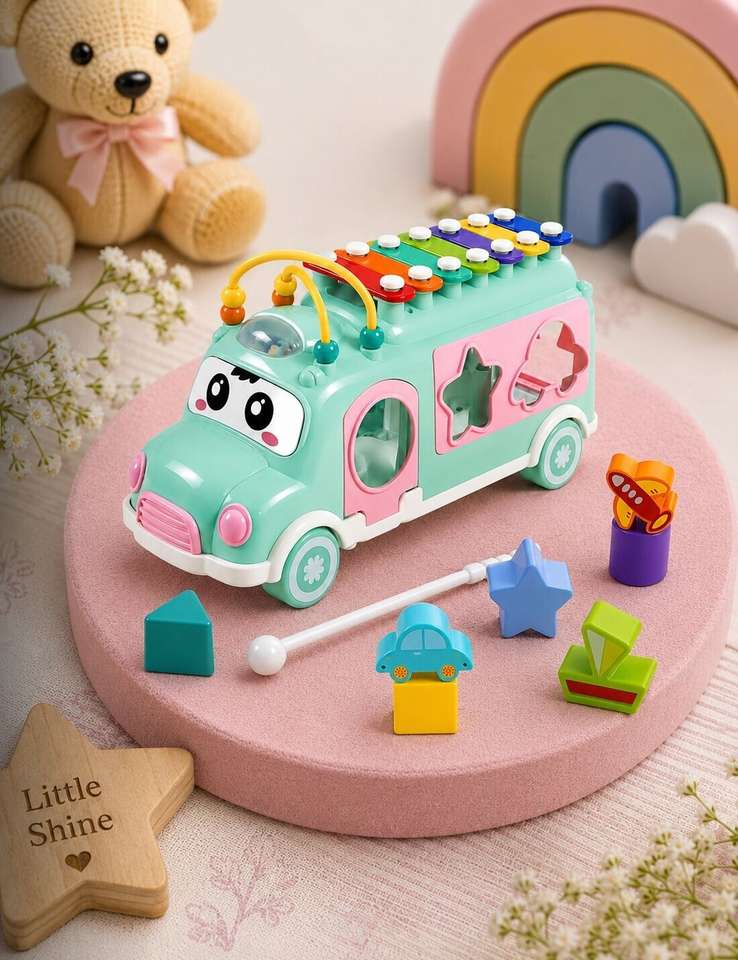 Maze Rabbitfish Novexa Kids Musical Activity Bus with Xylophone, Shape Sorter & Bead ...