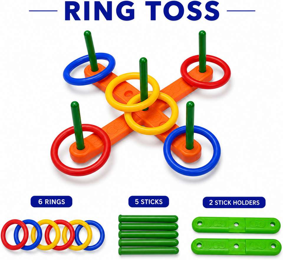 BEBRIGHT Ring Toss Game for Kids with 6 Rings & 5 Pegs - Ring Toss Game ...