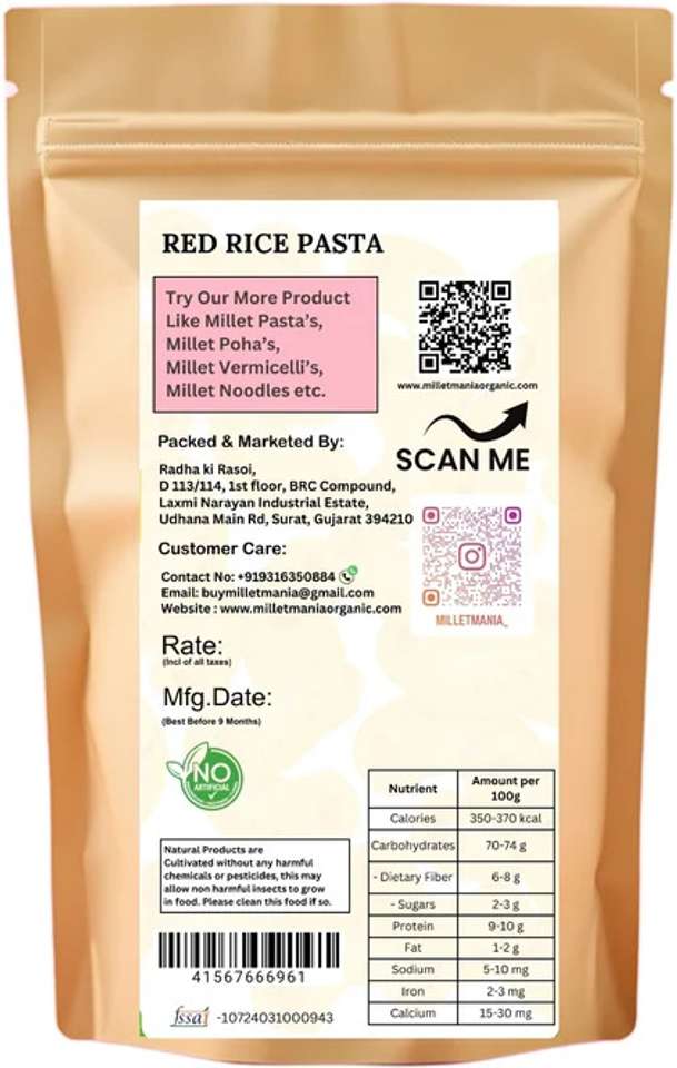 Millet Mania Red Rice Pasta 200g x 2 | Red Rice & Whole Wheat Pasta ...