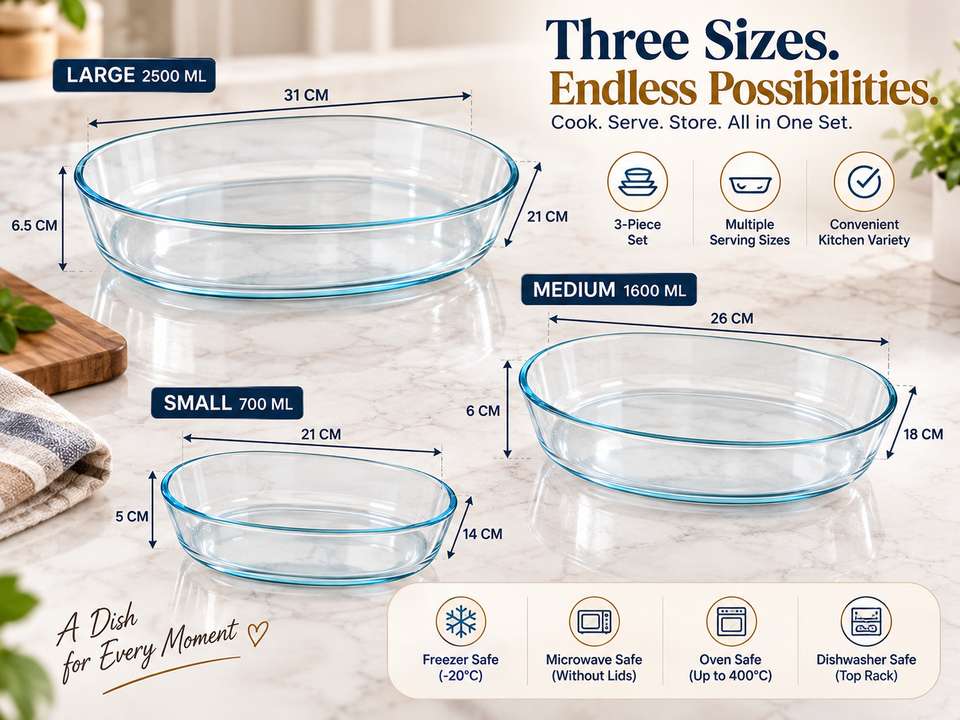 Red-Rubby Oval Glass Baking Dish Set of 3 - A94 Baking Dish Price in ...