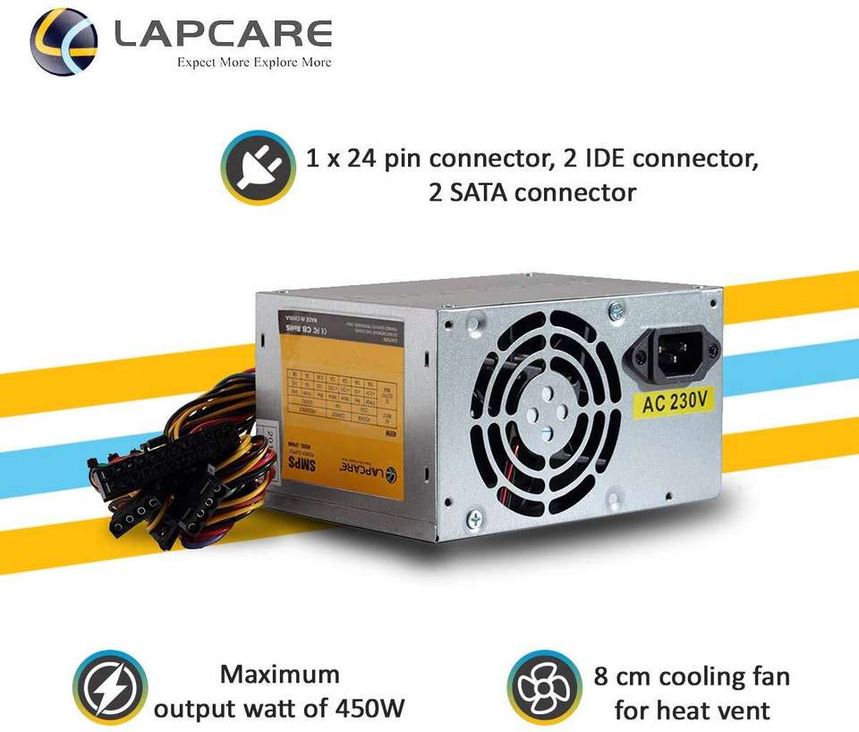 LAPCARE LPS450 450 Watts Computer PSU with 2 SATA Cables - LAPCARE ...