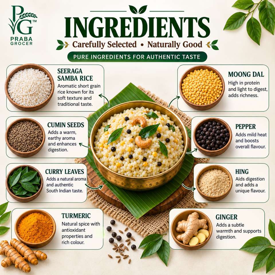 Praba Grocer Seeraga Samba Instant Pongal Mix - 250 g Brown Raw Rice ...