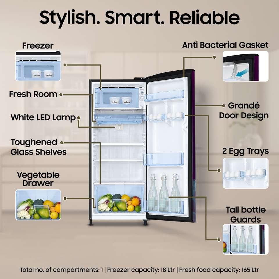 Samsung 183 L Direct Cool Single Door 4 Star Refrigerator with Digital ...