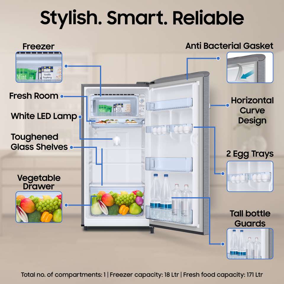Samsung 189 L Direct Cool Single Door 4 Star Refrigerator with Digital ...