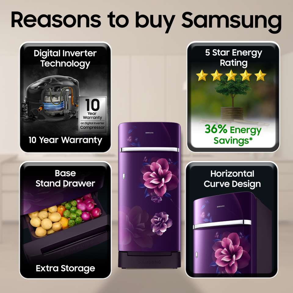 Samsung 189 L Direct Cool Single Door 5 Star Refrigerator with Base ...