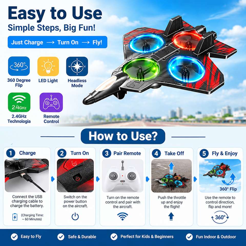 Braintastic Remote Control Airplane 4 Channel RC Aircraft Rechargeable ...