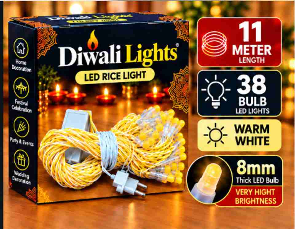 diwalilights 120 LEDs 15 m Yellow, Gold, Beige Steady String Rice ...