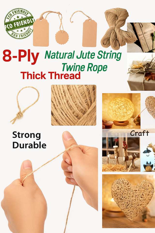 FASHNITY Natural Jute String Rope 8-Ply Sutli | Dori for Crafts and ...
