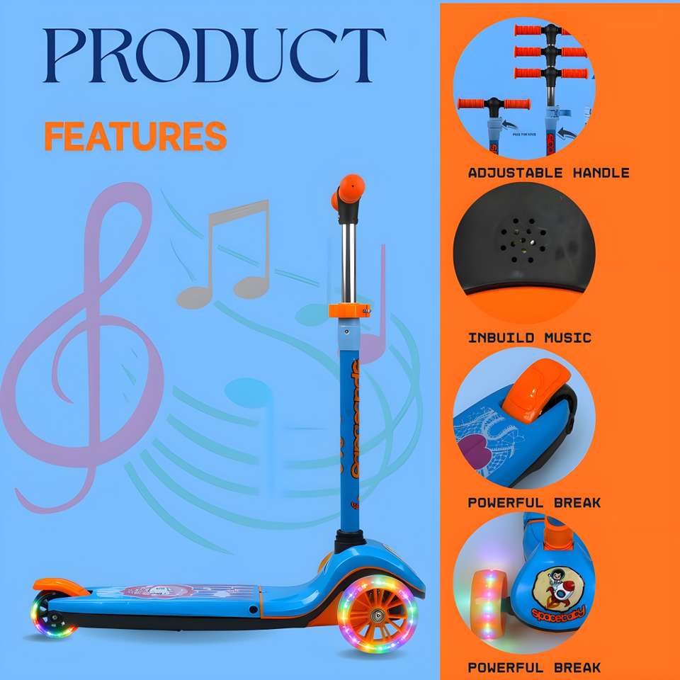 SPACEBABY Kids 3-Wheel Scooter | Foldable Seat, LED Wheels, 70kg ...
