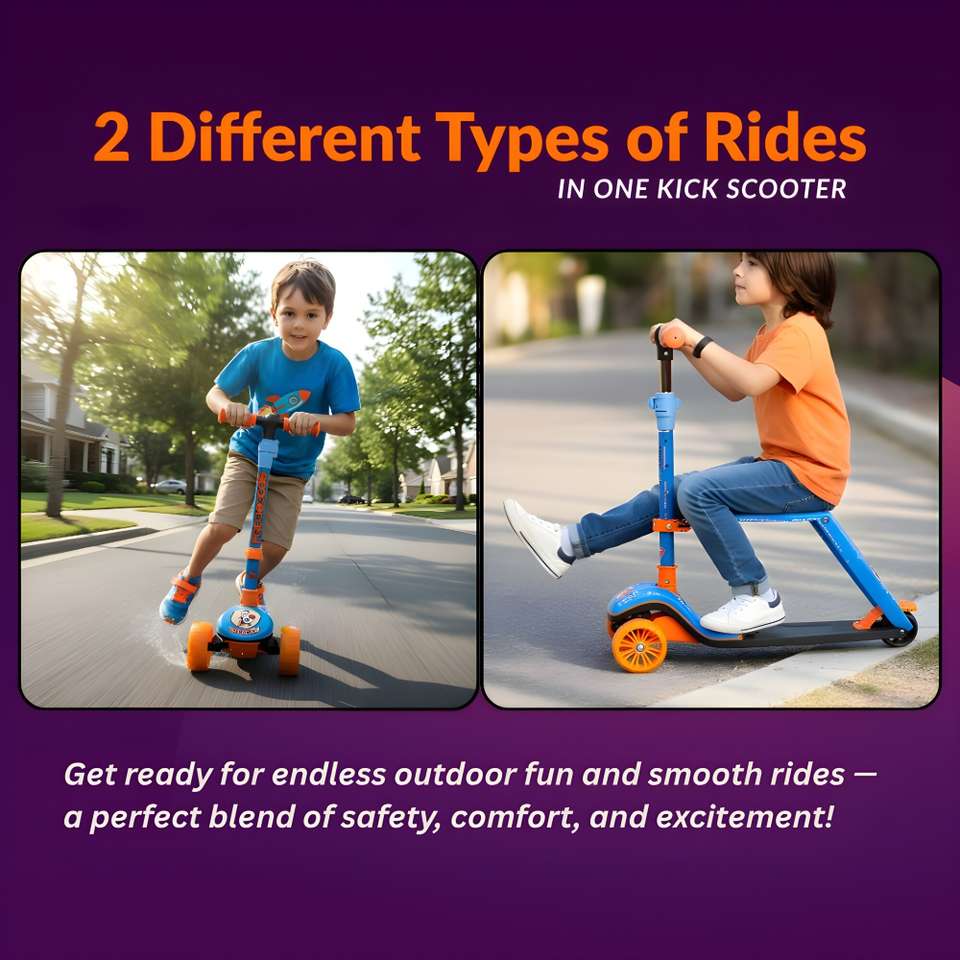 SPACEBABY Kids 3-Wheel Scooter | Foldable Seat, LED Wheels, 70kg ...