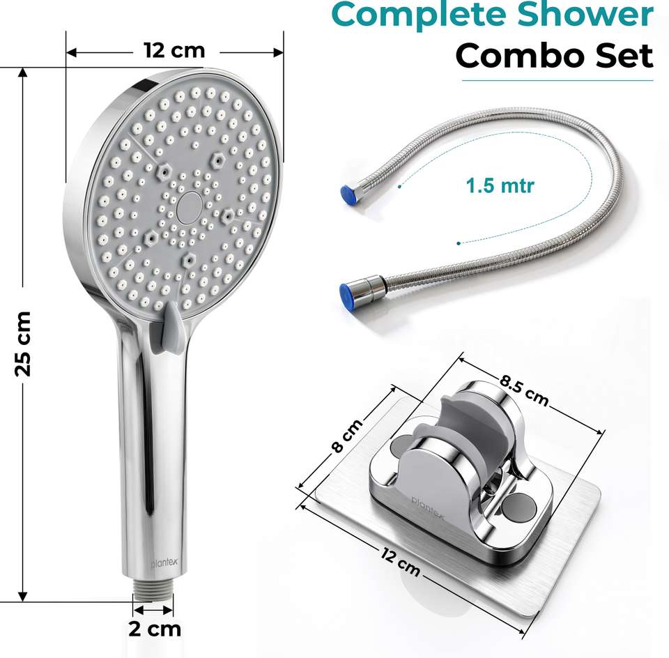Plantex ABS 5 Mode Handheld Shower with Hose Pipe & Shower Holder/Hand ...
