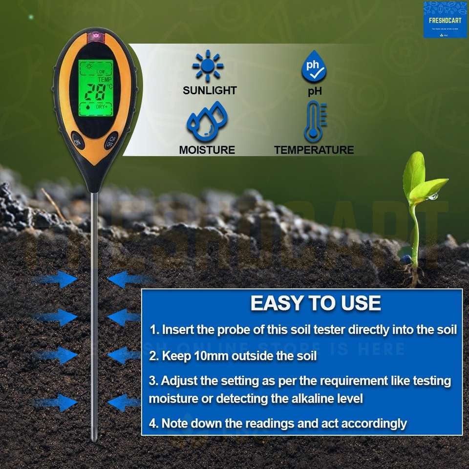 FreshDcart Soil Tester PH Meter, Digital Soil PH Meter 4 in 1 Moisture ...