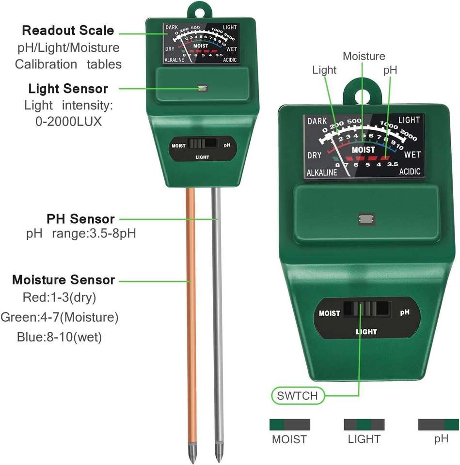 SSUCA Soil Tester Analyser, Soil pH Meter Sunlight Moisture Measuring ...
