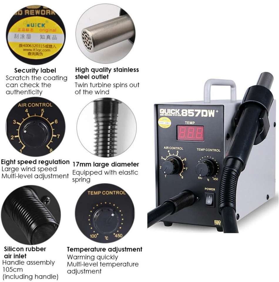 Quality Rework Station FIRSTART QUICK 857DW+ Digital Best Quality SMD Rework Station 50 W ...