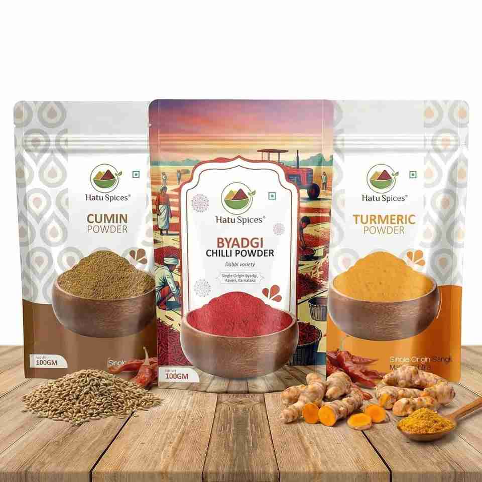 HatuSpices Byadgi Chilli, Turmeric & Cumin Powder Combo Pack Price in ...