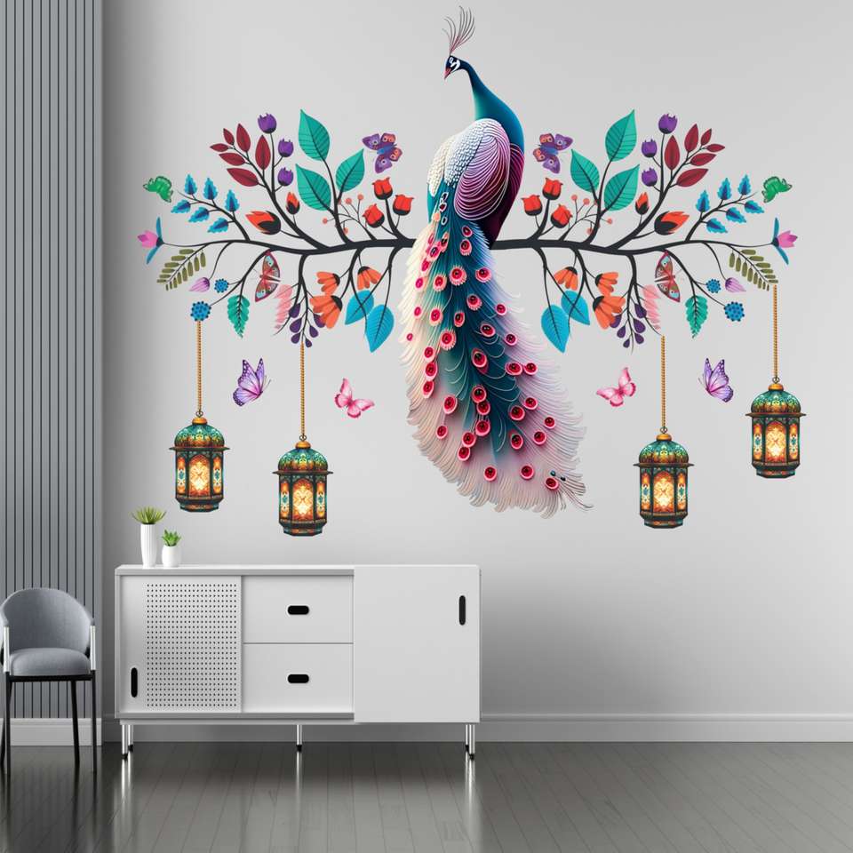 Aquire International 80 cm Colourful Peacock Wall Art Decal with ...