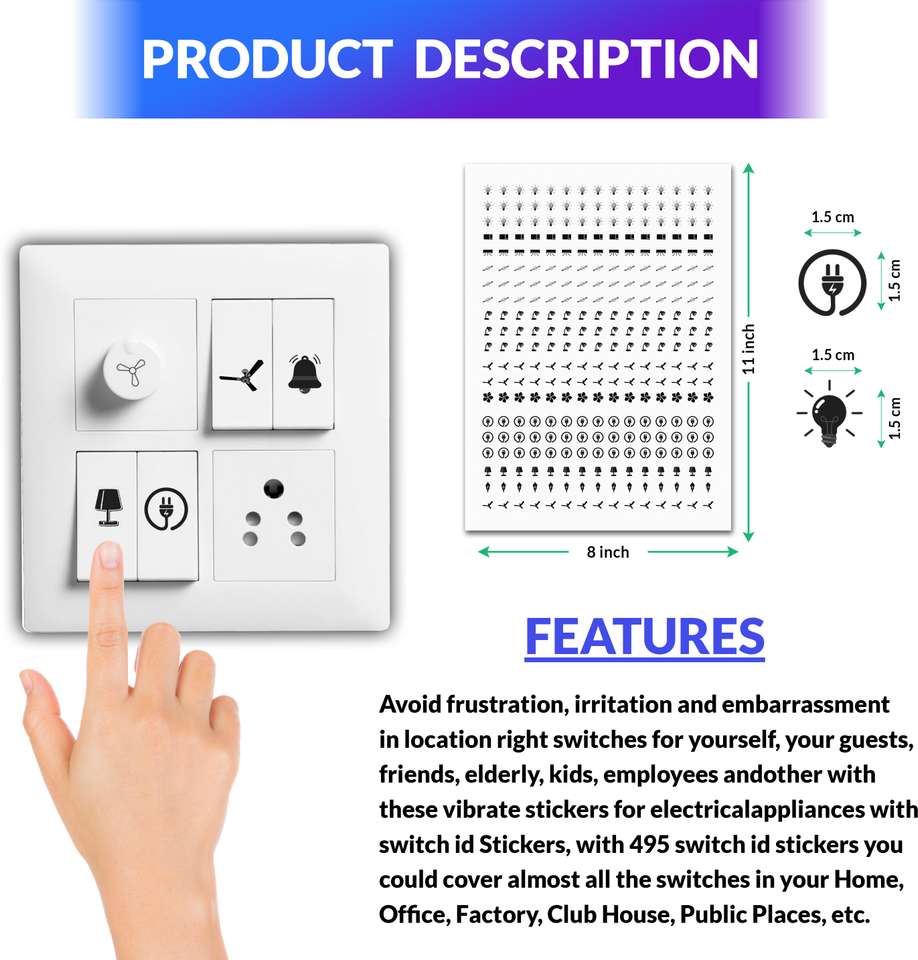 Fan Switch Sticker CLICKEDIN 3.81 cm Switch Board Stickers For Home Fan, Light,TV, Etc ...