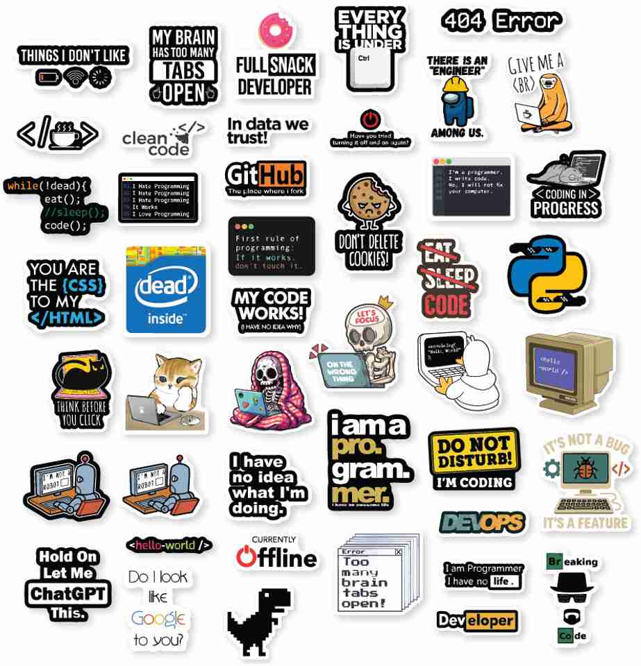 Rangkaar 5 cm Funny Programmer Coding Meme Stickers-Waterproof Vinyl ...