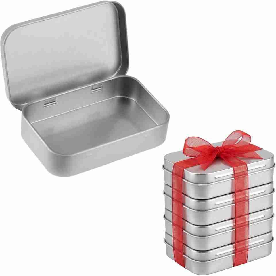 Small Rectangular Key Velveri Aluminium Small Tin Storage Box with Hinged Lid (Pack of 4 ...