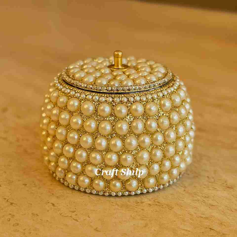 Craft Shilp White Moti Beautiful Handcrafted Gifting Sindoor Moti Dibbi ...