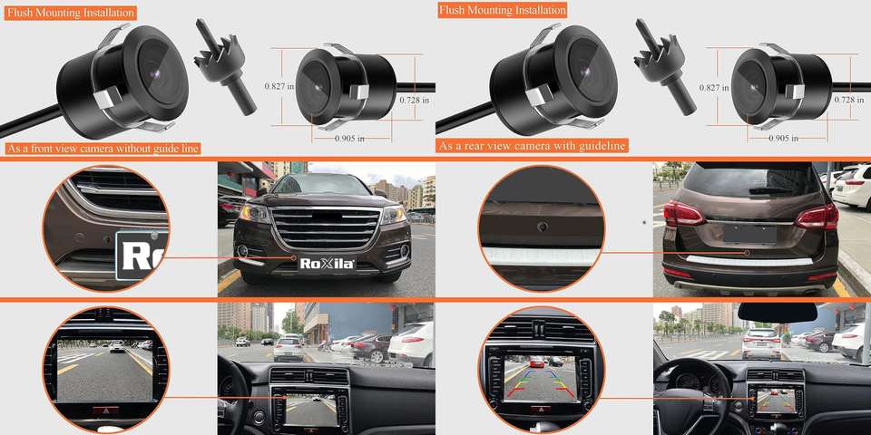 roxila Reverse Backup Camera 2-in-1 Universal Car Front/Side/Rear View ...