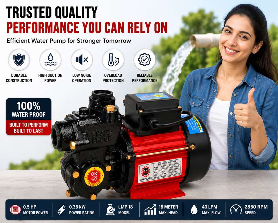 SHARP PELTO Sharp Black 0.5 HP Self Priming Monoblock Pump Centrifugal ...